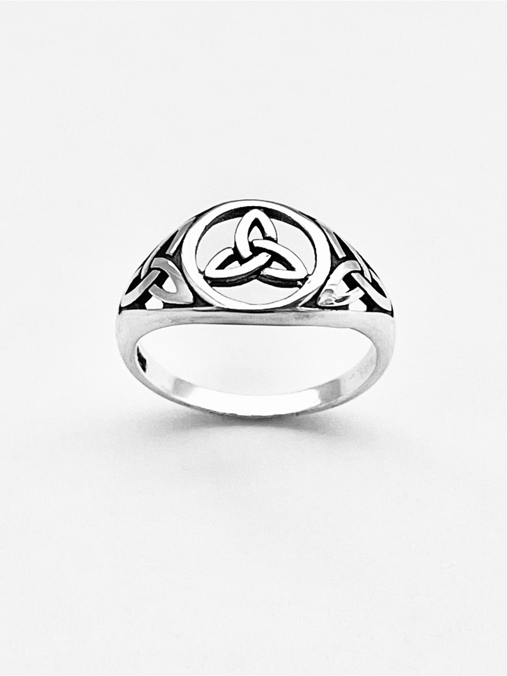 Sterling Silver Triple Triquetra Celtic Ring, Statement Love Knot Silver Rings